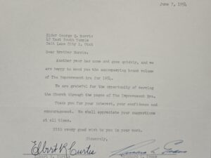 Letter to LDS Apostle George Q. Morris — Signed by Richard L. Evans, Doyle L. Green, Elbert R. Curtis, Bertha S. Reeder, John D. Giles