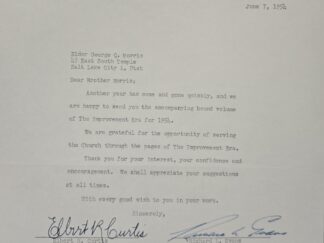 Letter to LDS Apostle George Q. Morris — Signed by Richard L. Evans, Doyle L. Green, Elbert R. Curtis, Bertha S. Reeder, John D. Giles