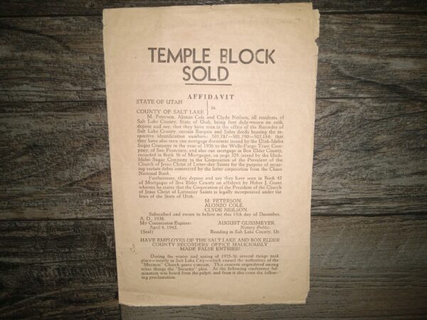 Temple Block Sold Affidavit (Pamphlet) (Unknown Publishing Date)