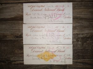 3 Checks from Deseret National Bank Dated for 1900, and 1901