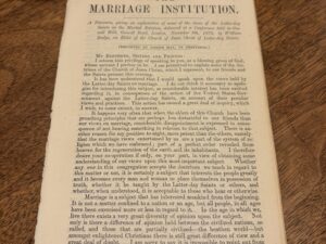 The Marriage Institution Pamphlet – A Discourse given by William Budge – November 9th, 1879