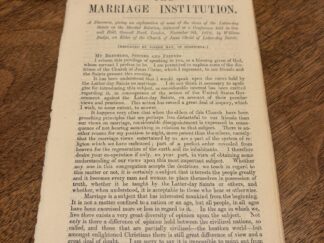 The Marriage Institution Pamphlet - A Discourse given by William Budge - November 9th, 1879
