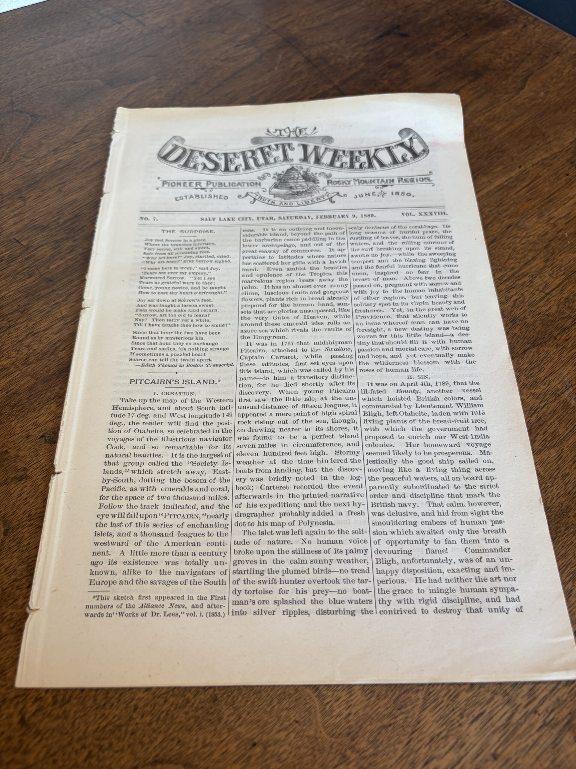 The Deseret Weekly No. 7. Vol. XXXVIII – February 9, 1889