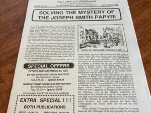 Salt Lake City Messenger Issue No. 82 – Solving the Mystery of the Joseph Smith Papyri – September 1992