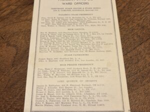 Official Directory Pasadena: Stake and Ward Officers – 1939