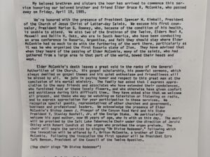 Photocopy of the Funeral of Elder Bruce R. McConkie April 22, 1985