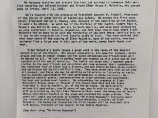 Photocopy of the Funeral of Elder Bruce R. McConkie April 22, 1985