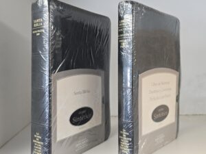 2 Volumes — Santa Biblia & Spanish Triple Combination — Both in Black Leather — Page Indexing Tabs on the Spine — Brand New Still in Plastic