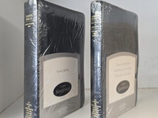2 Volumes — Santa Biblia & Spanish Triple Combination — Both in Black Leather — Page Indexing Tabs on the Spine — Brand New Still in Plastic
