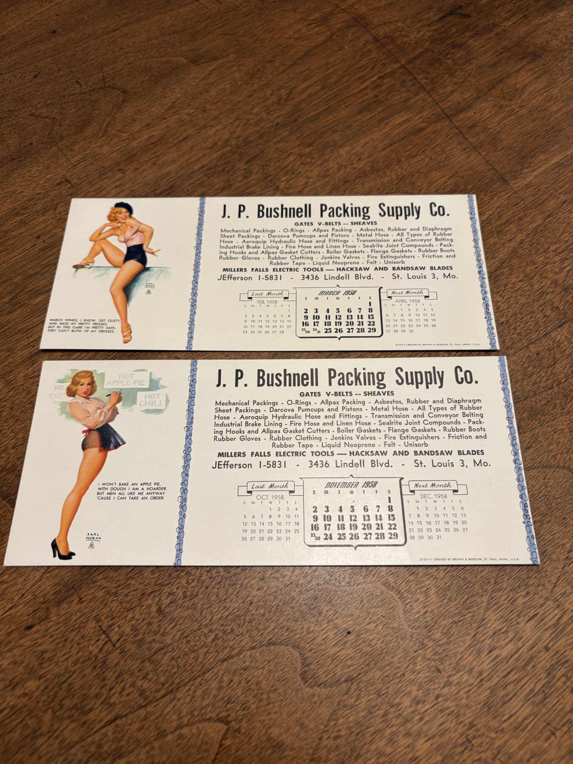 2 Calender Advertisements – J. P. Bushnell Packing Supply Co.