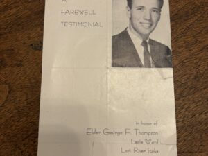 A Farewell Testimonial in honor of Elder George F. Thompson Leslie Ward – Sunday, January 1, 1961