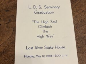 L. D. S. Seminary Graduation – Lost River Stake House – Monday, May 19, 1958