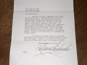 Signed Letter by Apostle Elder Le Grand Richards to his cousin Alice – April 15, 1952