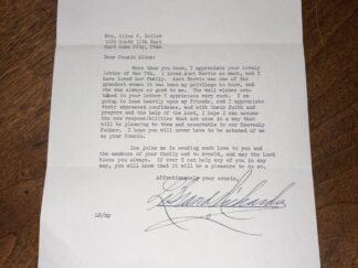 Signed Letter by Apostle Elder Le Grand Richards to his cousin Alice - April 15, 1952