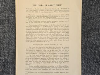 The Pearl of Great Price – Remarks by Elder Joseph Fielding Smith, at a Meeting of the High Priests Quorum of the Salt Lake Stake, Sunday, October 20, 1920, in the Seventeenth Ward Meetinghouse