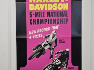 36″ x 17″ — Harley-Davidson Poster — York, Pennsylvania, May 30, 1964 — “Bart Markel Sets New Track Record on Harley-Davidson 5-Mile National Championship