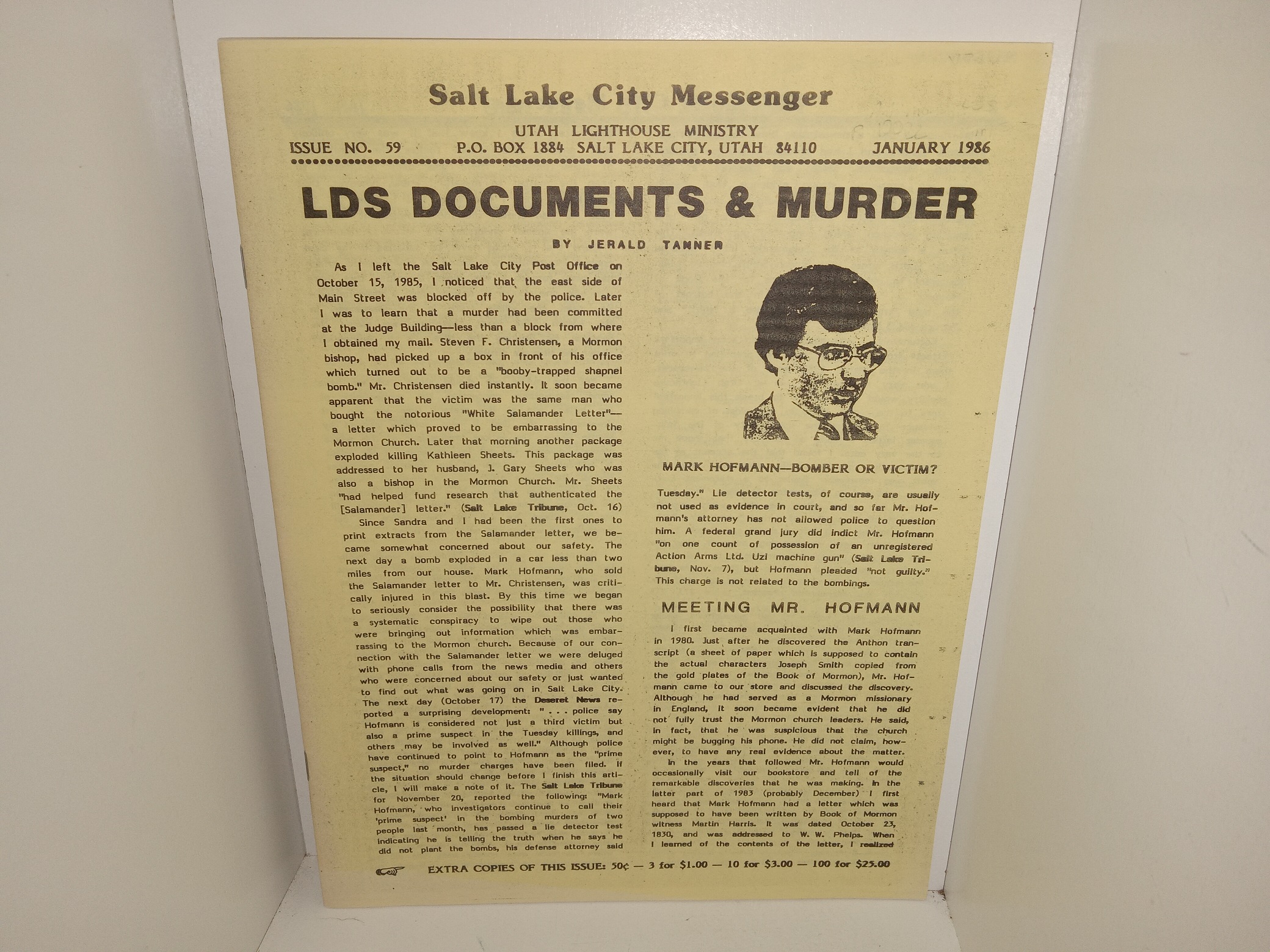 Salt Lake City Messenger: Utah Lighthouse Ministry: Issue No. 59, January 1986: LDS Documents & Murder (1986)