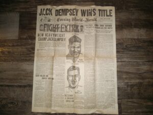 Evening World – Herald: Vol. 34, No. 267, Omaha, Nebraska, Thursday, July 3, 1919: Jack Dempsey Wins Title (Front Page) (Newspaper) (1919)