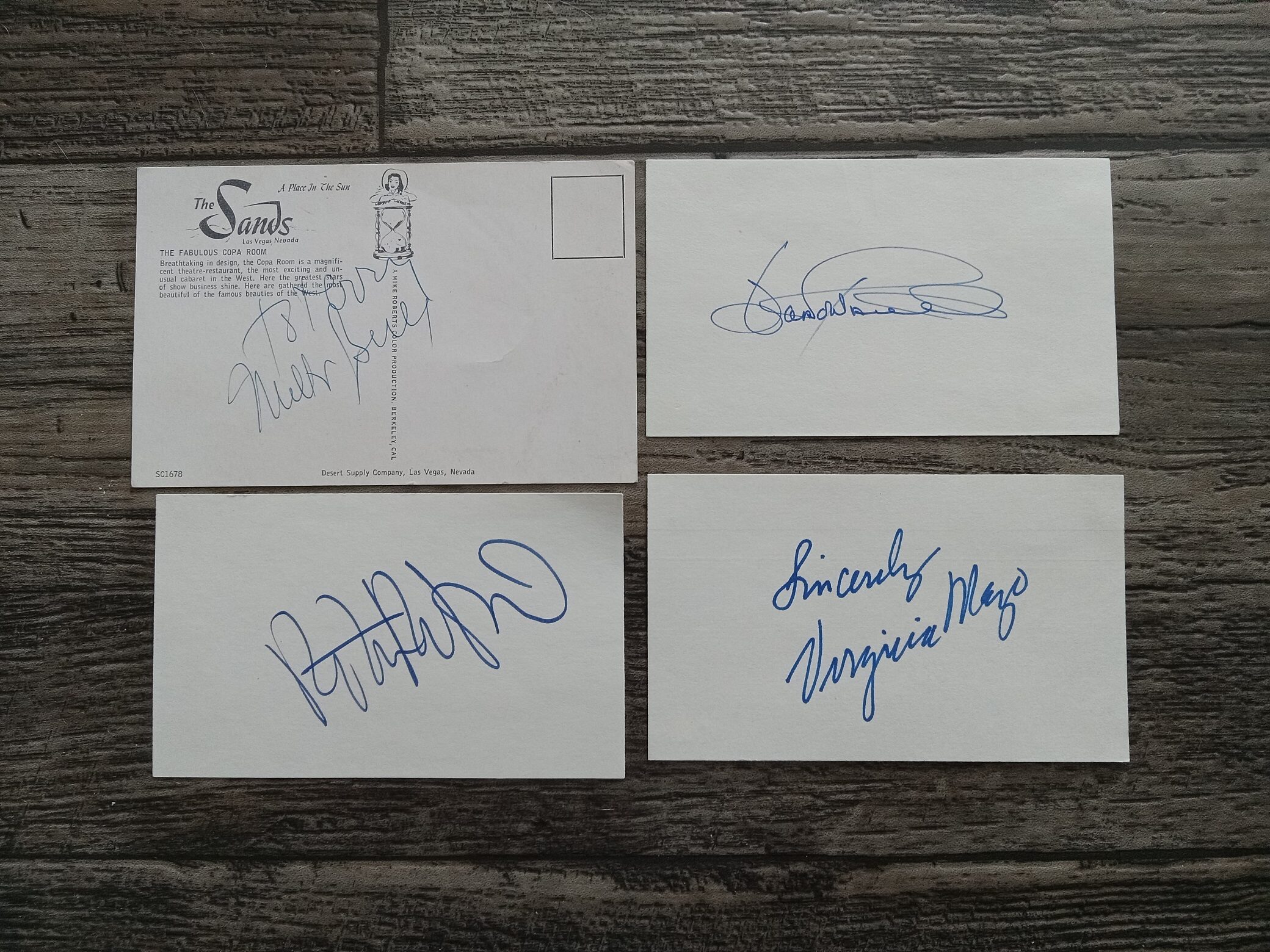 4 Cards Signed by Celebrities Including Famous Actress Virginia Mayo, Among others