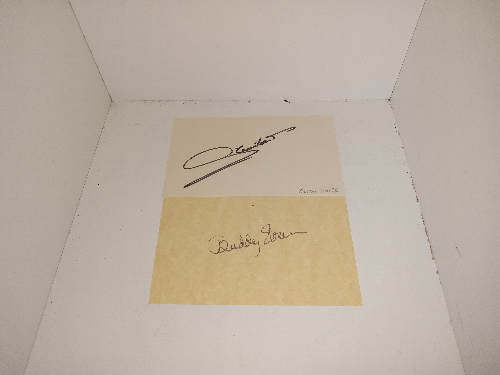 2 Signed Cards: 1 by Actor Glen Ford, and 1 by Actor Buddy Ebsen