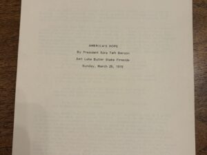 America’s Hope Papercopy – By President Ezra Taft Benson – Salt Lake Butler Stake Fireside Sunday, March 25, 1979