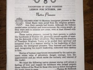 Daughters of Utah Pioneers Lesson for October, 1980 Pamphlet