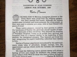 Daughters of Utah Pioneers Lesson for October, 1980 Pamphlet