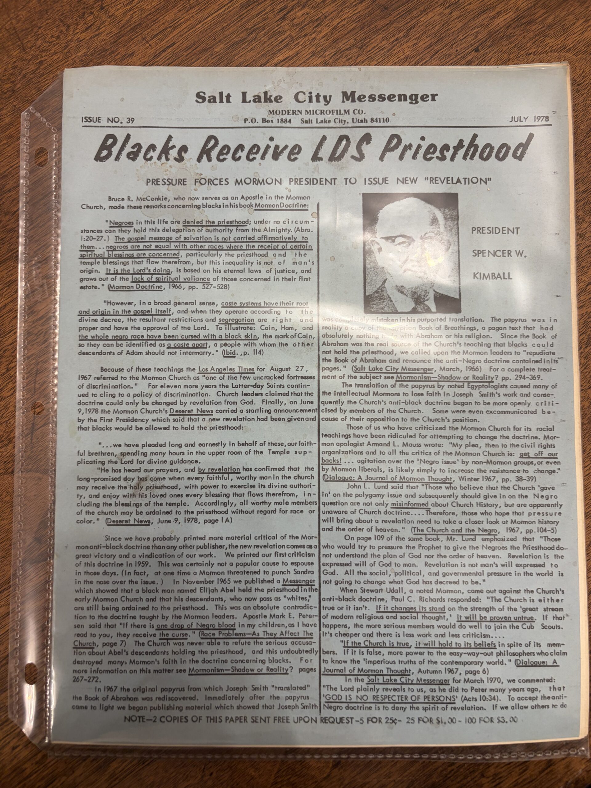 Salt Lake City Messenger Issue No. 39 – July 1978
