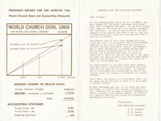 A Message From the Presiding Bishopric — Progress Report for Ten Months 1966 / World Church Goal and Accounting Stewards — 2 Sided
