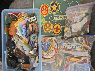 Box Full of Scouting Badges, Medals, Etc.. & A Scout Uniform, and a NASA Space Camp Uniform --- More than 200 Items!
