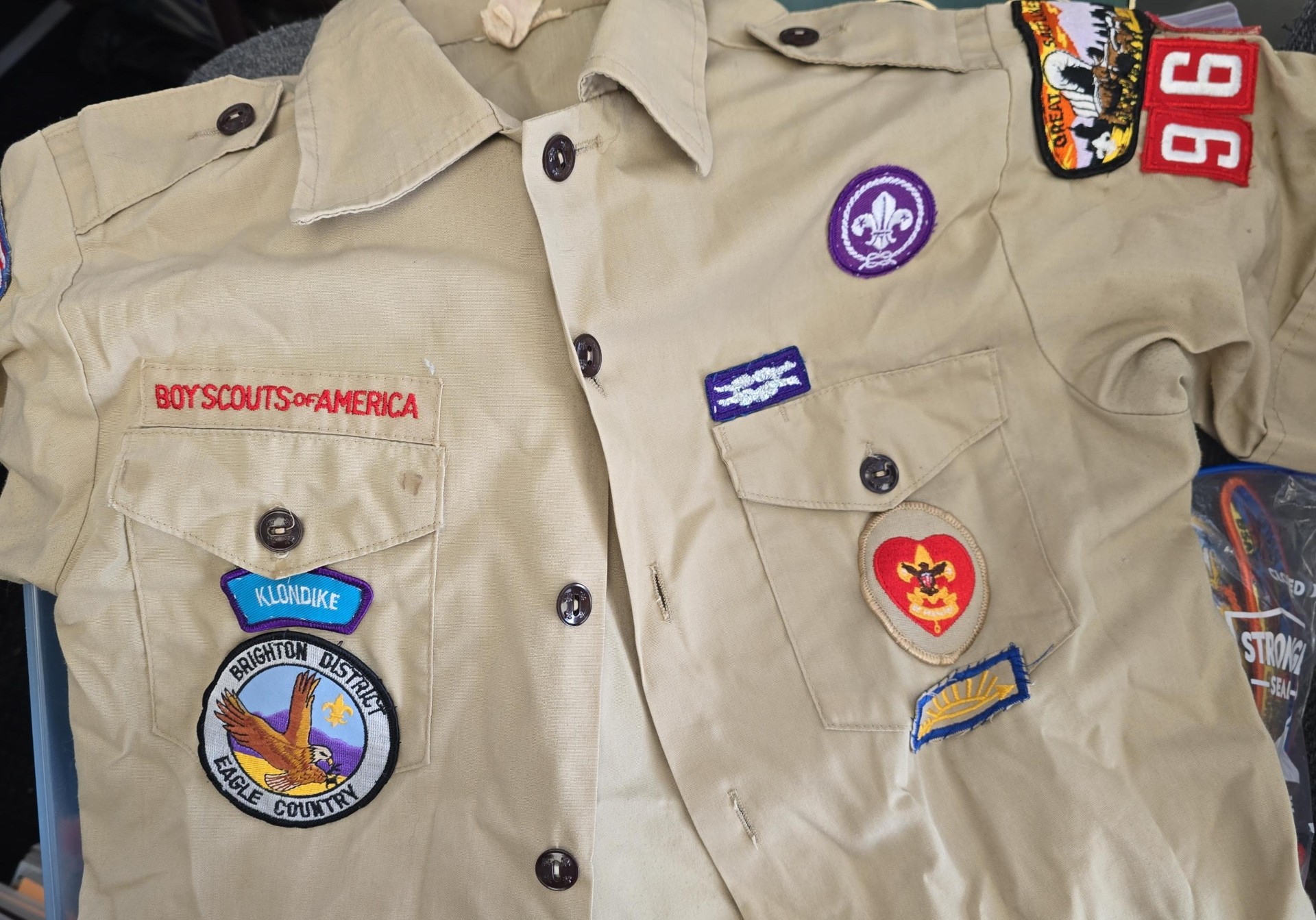 Box Full of Scouting Badges, Medals, Etc.. & A Scout Uniform, and a NASA Space Camp Uniform — More than 200 Items!
