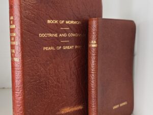 1973 — Triple Combination — Orange-ish Brown Leather Binding + Free (almost matching) LDS Hymns
