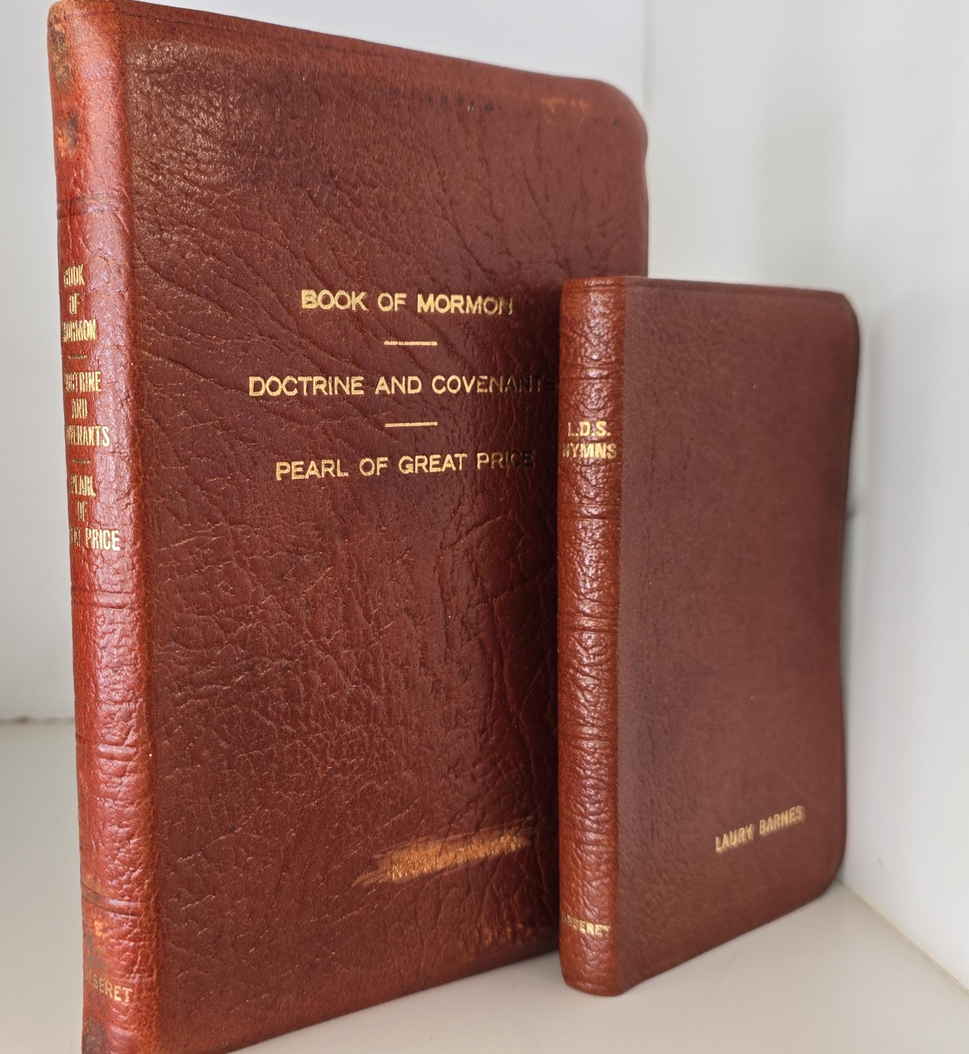 1973 — Triple Combination — Orange-ish Brown Leather Binding + Free (almost matching) LDS Hymns