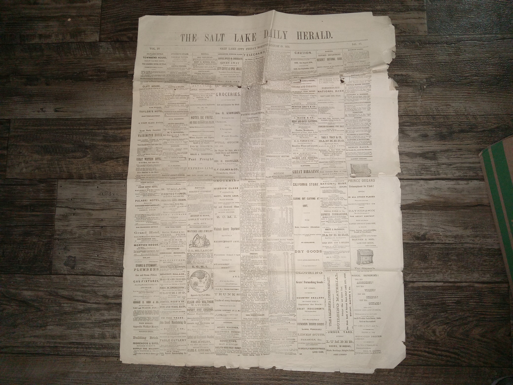 The Salt Lake Daily Herald: Vol. 4, No. 67, Salt Lake City, Friday Morning, August 29, 1873 (Newspaper) (1873)