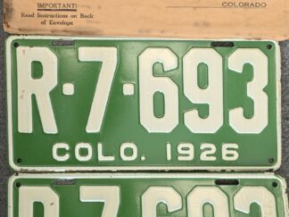 1926 — 2 Matching Colorado License Plates — with Envelope They Were Mailed in