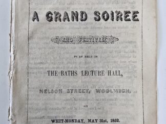 1852 — Programme of A Grand Soiree to be Held in The Baths Lecture Hall, Nelson Street, Woolwich on Whit-Monday, May 31st, 1852 / Rare LDS Pamphlet