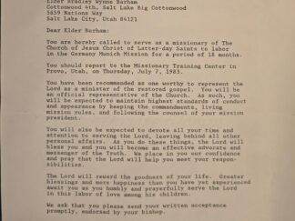 1983 — LDS Missionary’s Call Letter — Signed by President Spencer W. Kimball