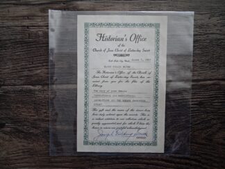 Certificate of Receipt of a Book Donated to the Historian's Office of the Church of Jesus Christ of Latter-day Saints for a copy of the book "Educational and Occupational Aspirations and the Mormon Education Ethic" (1967)