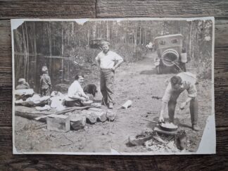 An Old Photo of a Campground in the Early 1900’s Pasted to Cardboard