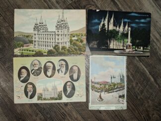 3 Large LDS Post cards and a Temple Square Breakfast Menu
