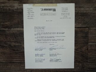A Letter from The Improvement Era Magazine Signed by the Editors and Managers (Dated 1957)